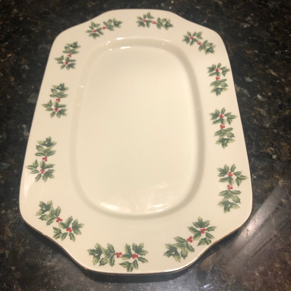 Formalities Baum Bros. Holly Collection Holiday Serving Tray Porcelian